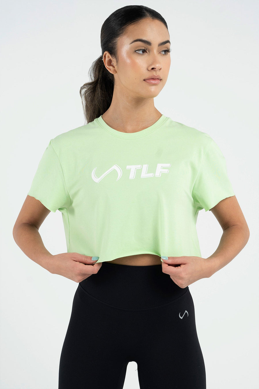 3-D Gym Crop Tee - Women's Workout Crop Tops - Neon - Lime - 1