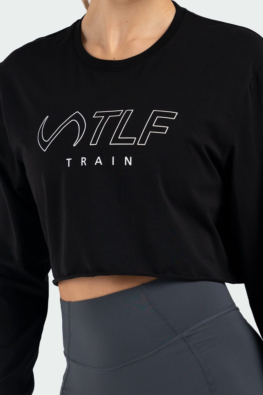 TLF Train Long Sleeve Crop Tee - Cropped Long Sleeve Workout Top - Black - 2